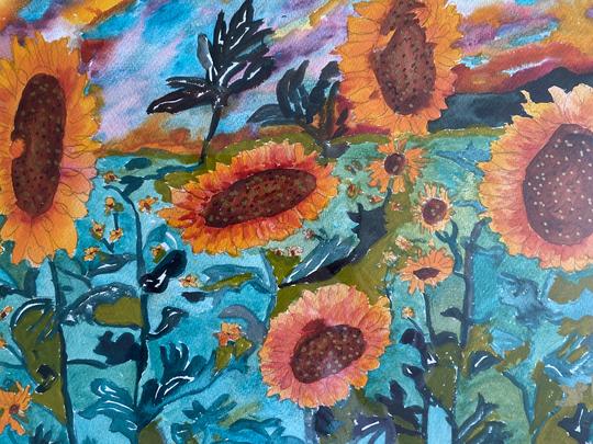 SUNFLOWERS IN THE BREEZE